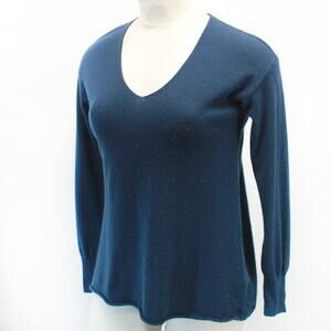 Margaret O'Leary designer 2-ply cashmere wool teal V-neck tunic sweater Large